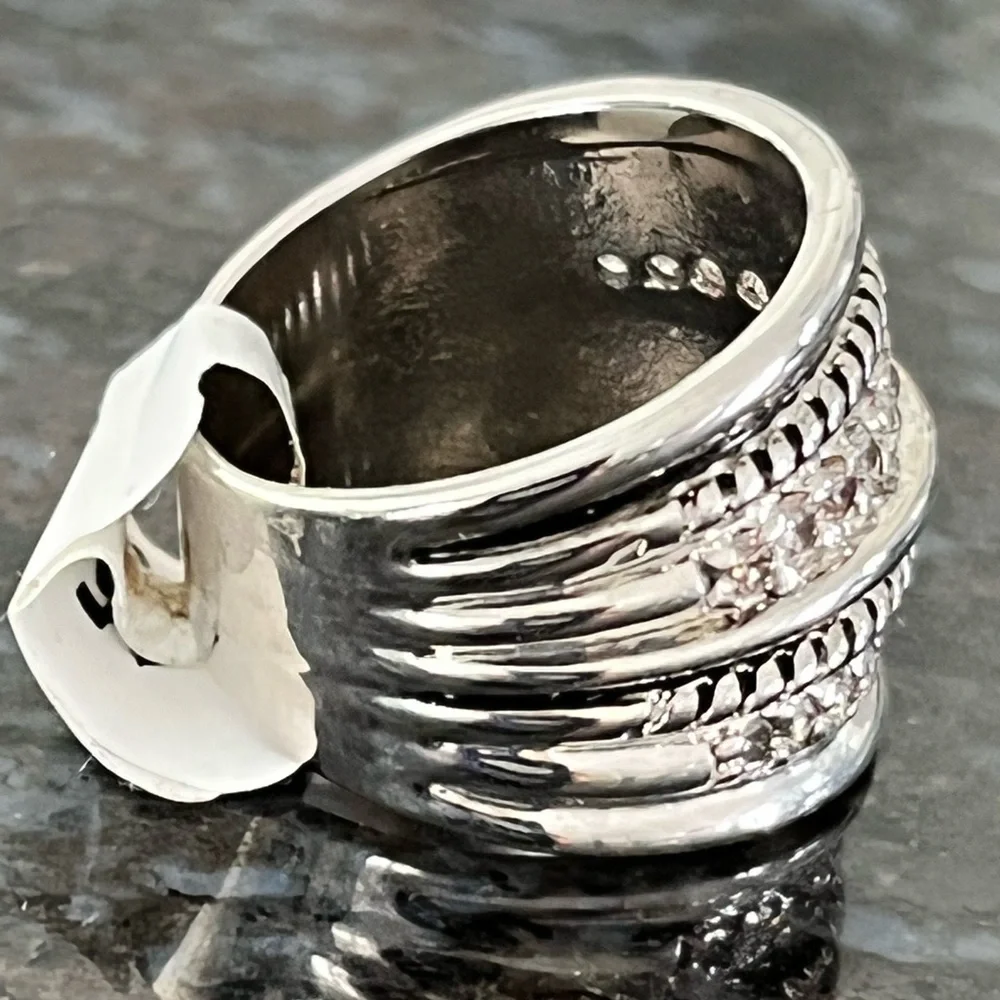 Thick Silvertone & CZ Casual Ring Sz 7 NWTs.